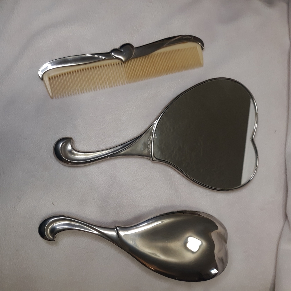 VTG Godinger Mirror, Brush And Comb Set Heavy Weight and Hearts